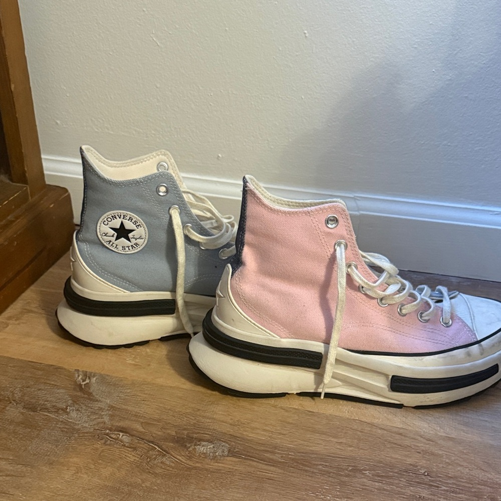Converse Two-Tone Platform High Tops in Pink & Light Blue